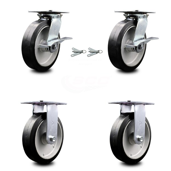 Service Caster 8 Inch Rubber on Aluminum Caster Brakes/Swivel Locks and 2 Rigid SCC, 2PK SCC-35S820-RAB-SLB-BSL-2-R-2 - main